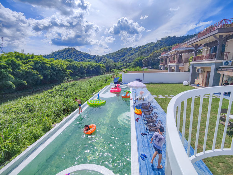 惠州南昆山·塞纳河畔18房31床独栋大型民宿团建聚会恒温无边际旋转滑梯泳池|网红水上钢琴|温泉泡池会议别墅