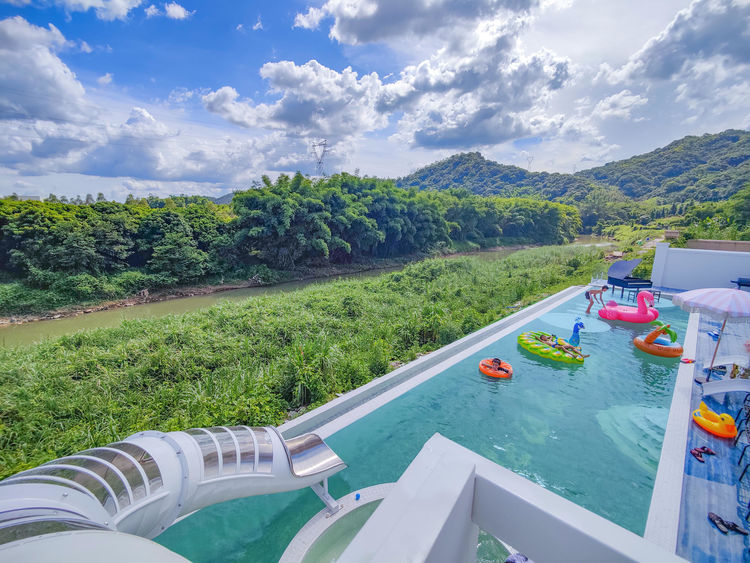 惠州南昆山·塞纳河畔18房31床独栋大型民宿团建聚会恒温无边际旋转滑梯泳池|网红水上钢琴|温泉泡池会议别墅